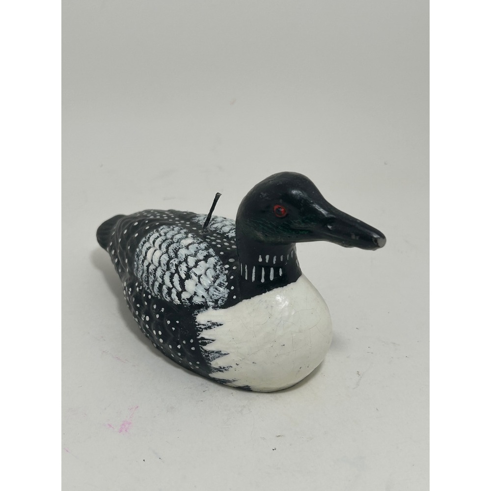 Vintage Hand Painted Loon Bird Candle Black White Spotted Waterfowl Decor 7.5"